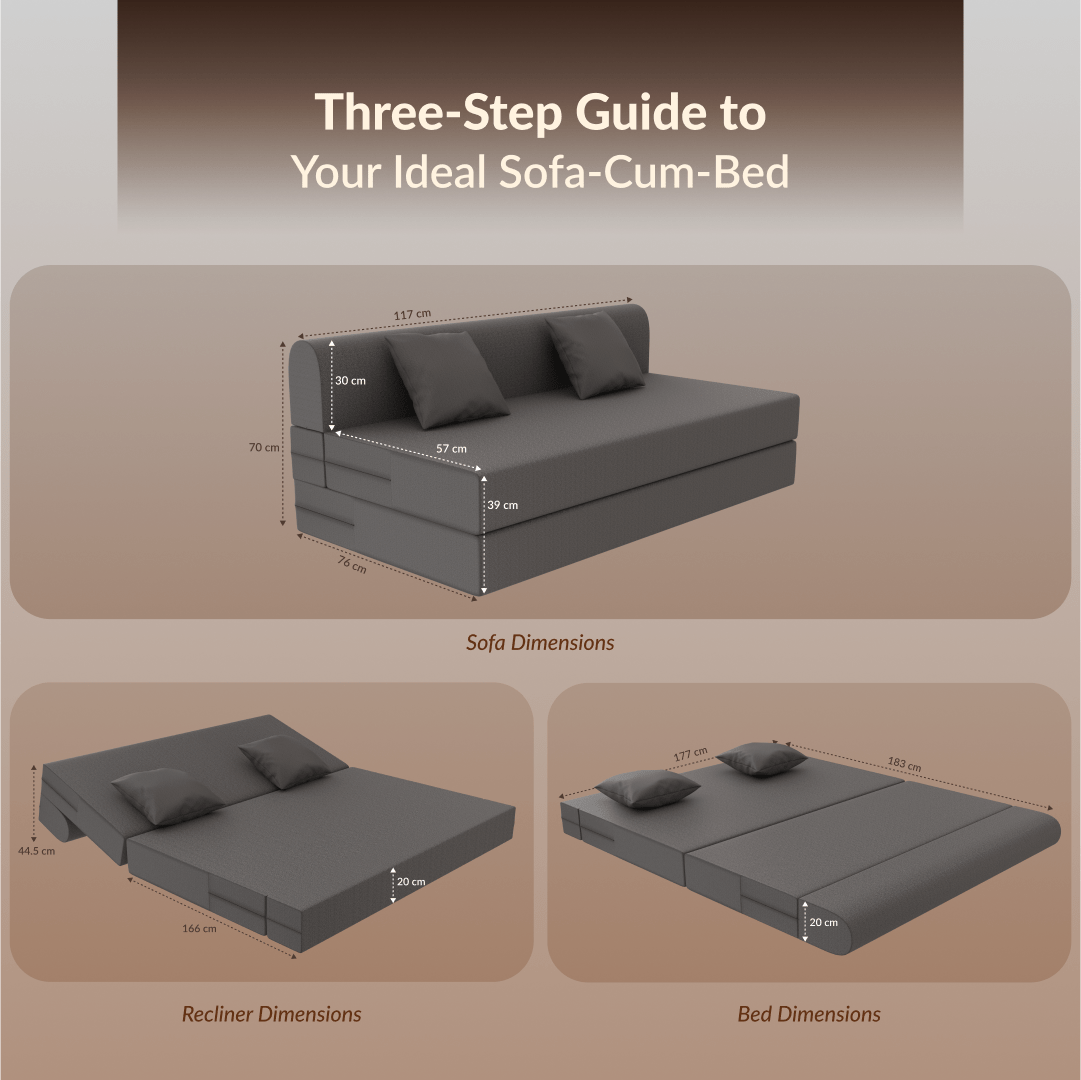 Buy SleepyHug SleepyHug FoldPRO Sofa-Cum-Bed | 3-in-1 Convertible Sofa, Lounger & Bed | TouchSense Technology | HR Foam | Grey, 1-Year Warranty The New AirCell Series