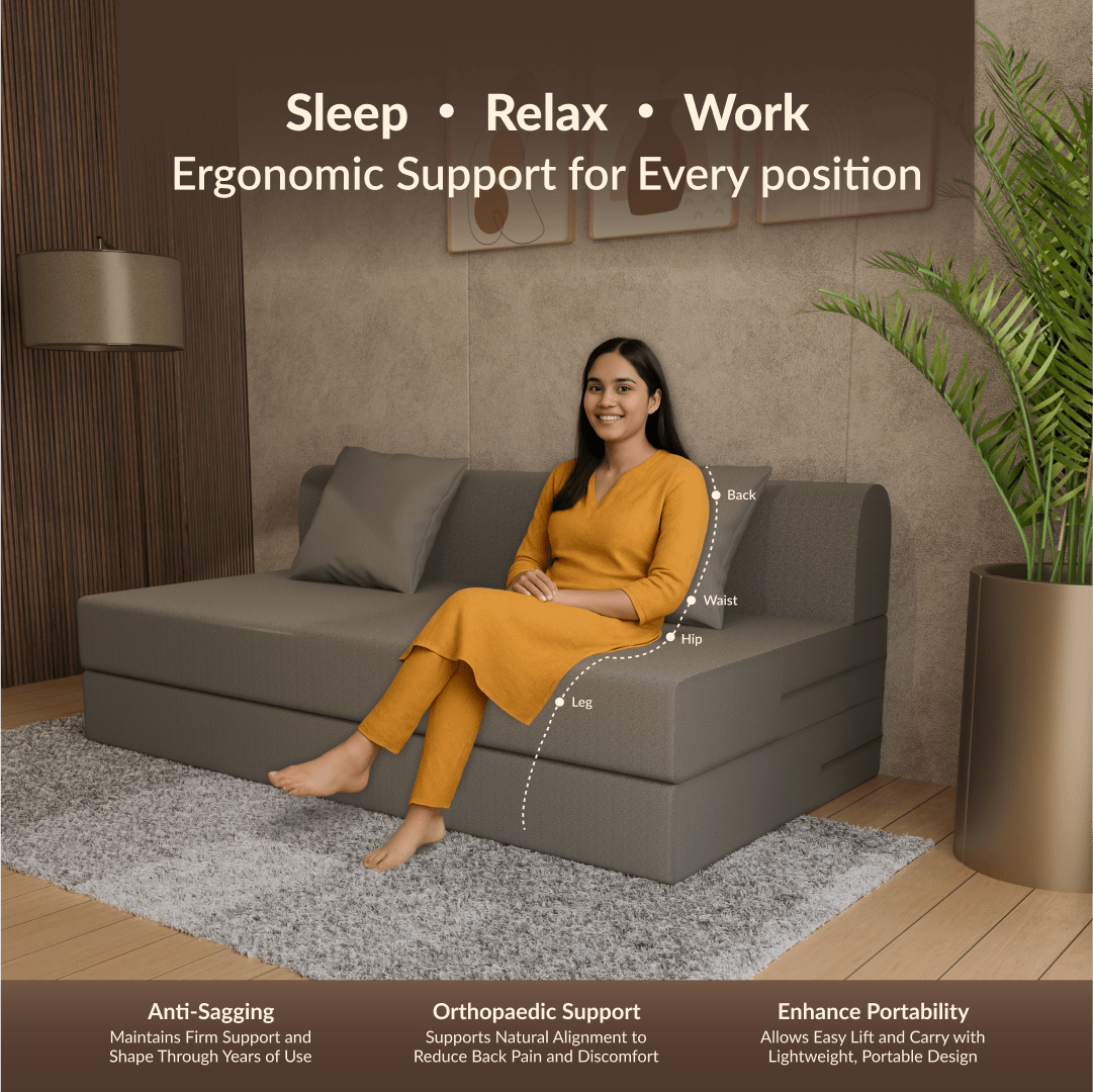 Buy SleepyHug SleepyHug FoldPRO Sofa-Cum-Bed | 3-in-1 Convertible Sofa, Lounger & Bed | TouchSense Technology | HR Foam | Grey, 1-Year Warranty The New AirCell Series
