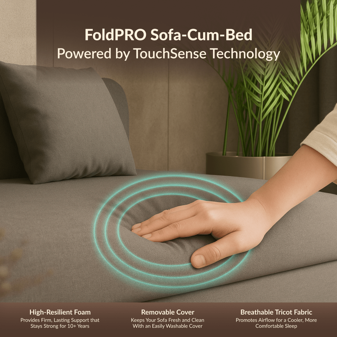 Buy SleepyHug SleepyHug FoldPRO Sofa-Cum-Bed | 3-in-1 Convertible Sofa, Lounger & Bed | TouchSense Technology | HR Foam | Grey, 1-Year Warranty The New AirCell Series