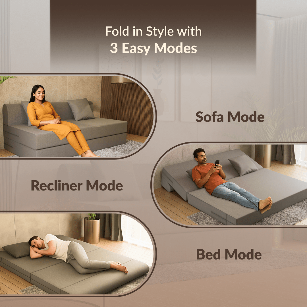 Buy SleepyHug SleepyHug FoldPRO Sofa-Cum-Bed | 3-in-1 Convertible Sofa, Lounger & Bed | TouchSense Technology | HR Foam | Grey, 1-Year Warranty The New AirCell Series