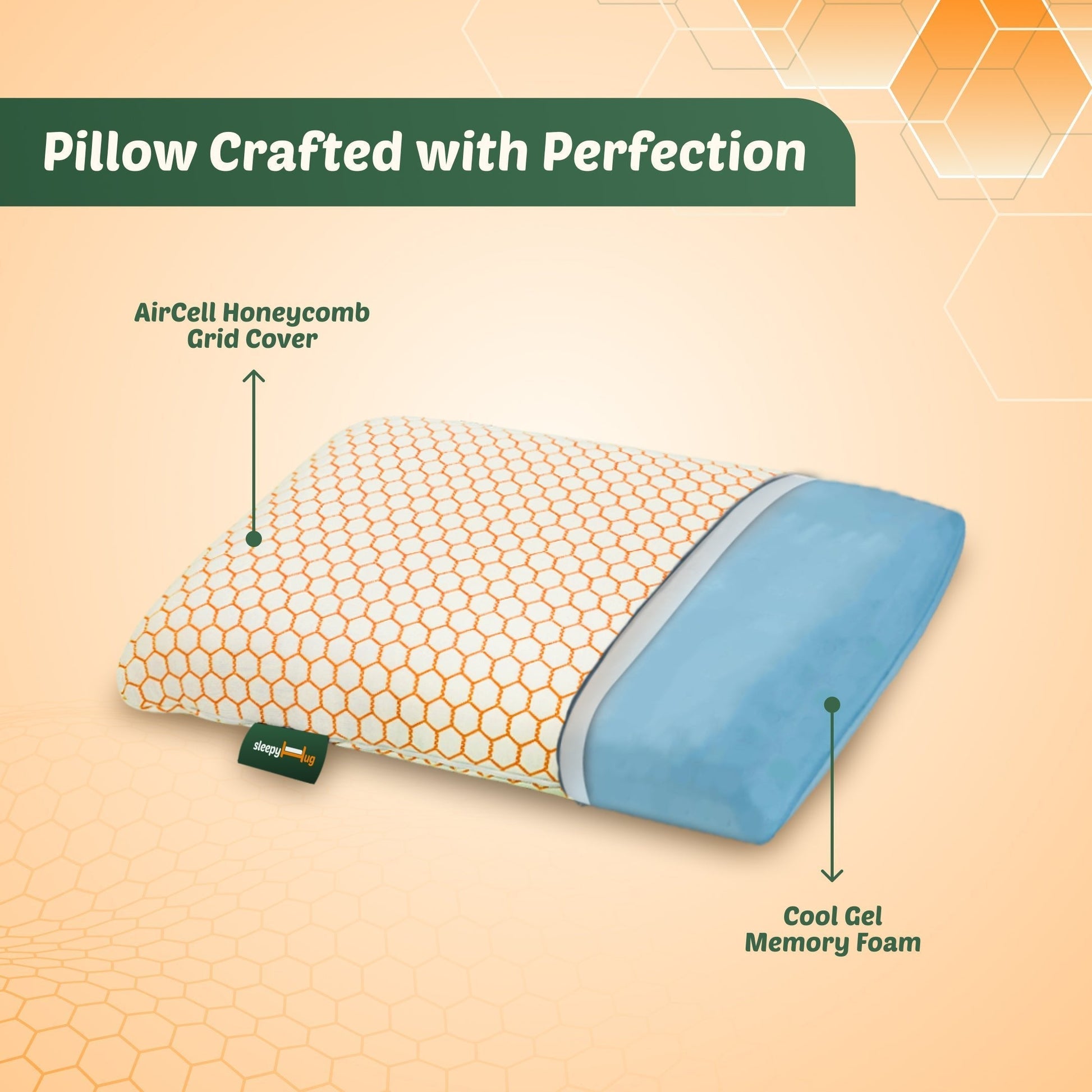 Buy SleepyHug Copy of SleepyHug Cool Gel Infused Memory Foam Orthopedic Pillow (Orange) with Removable Cover The New AirCell Series