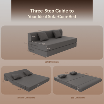 Buy SleepyHug SleepyHug FoldPRO Sofa-Cum-Bed | 3-in-1 Convertible Sofa, Lounger & Bed | TouchSense Technology | HR Foam | Grey, 1-Year Warranty The New AirCell Series